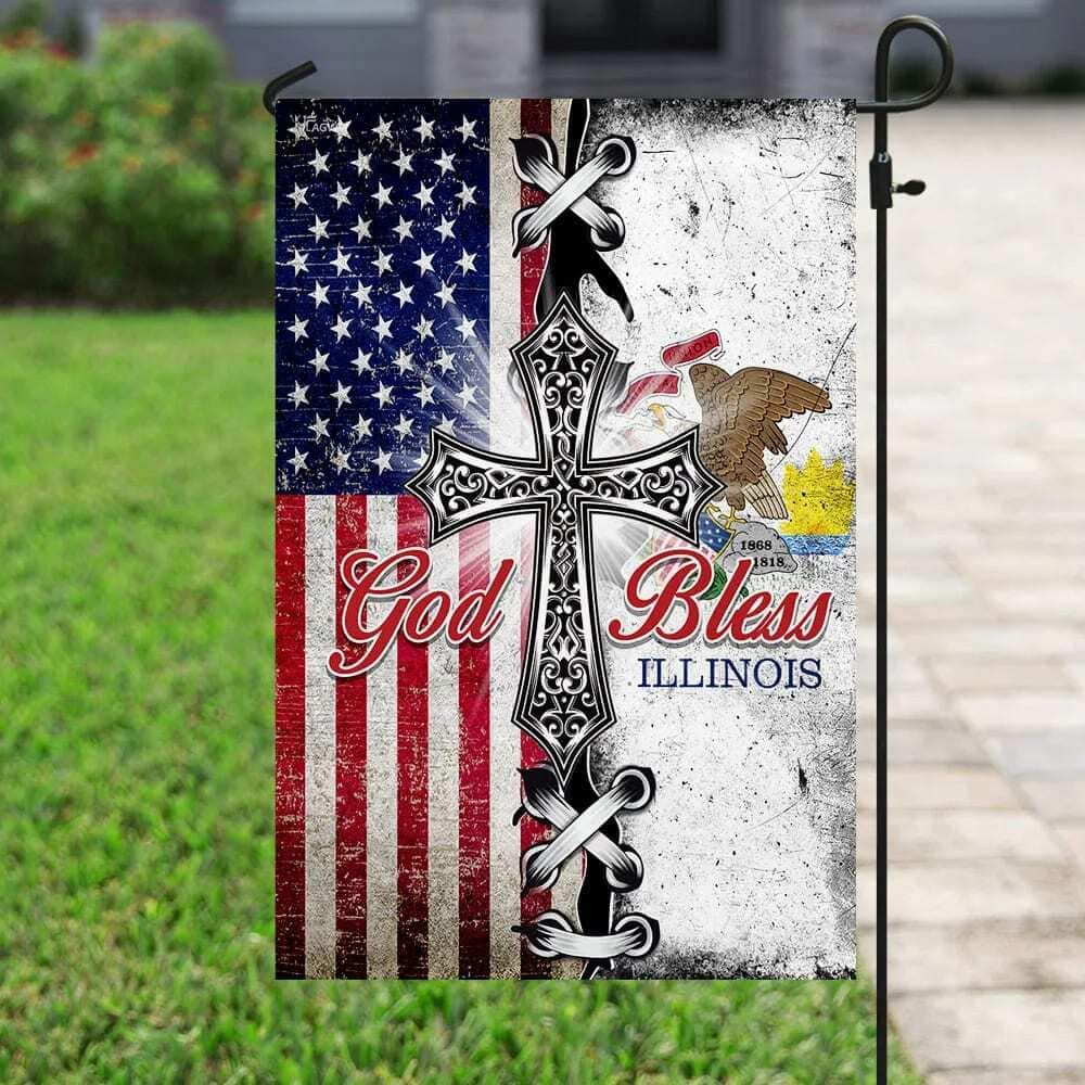 Illinois State American Christian Cross Christian Garden Flag