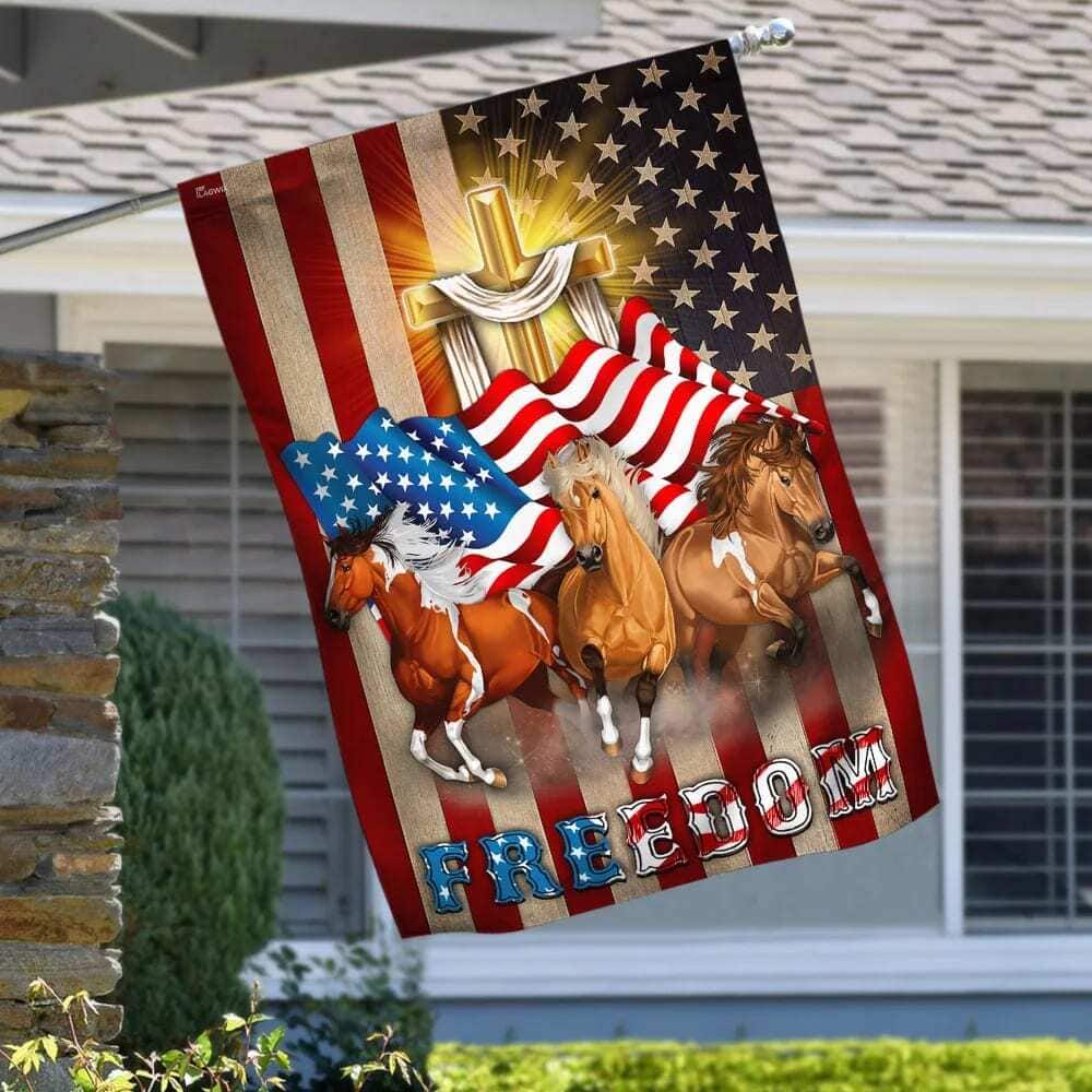 Horses Christian Cross American Christian Garden Flag