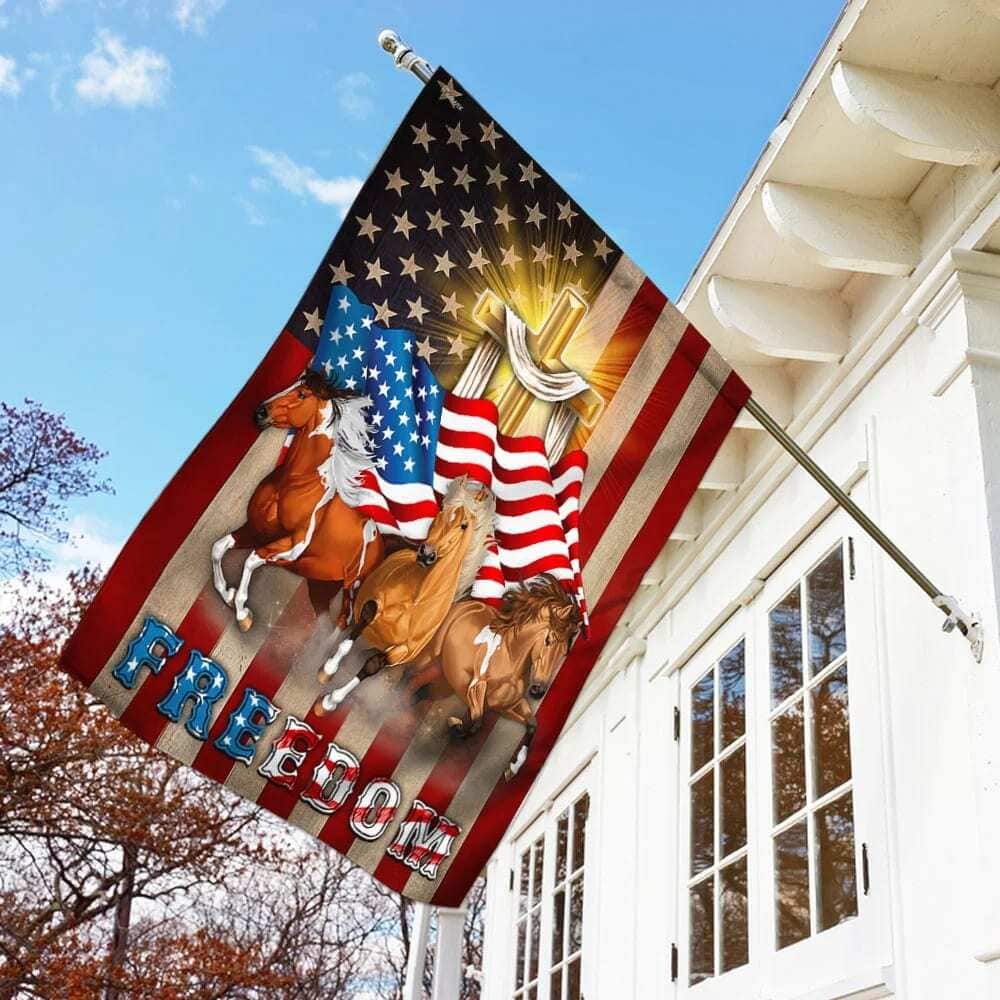 Horses Christian Cross American Christian Garden Flag