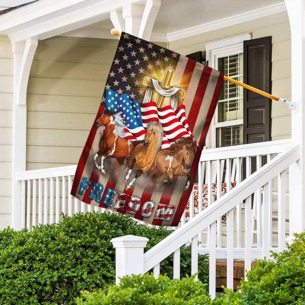 Horses Christian Cross American Christian Garden Flag