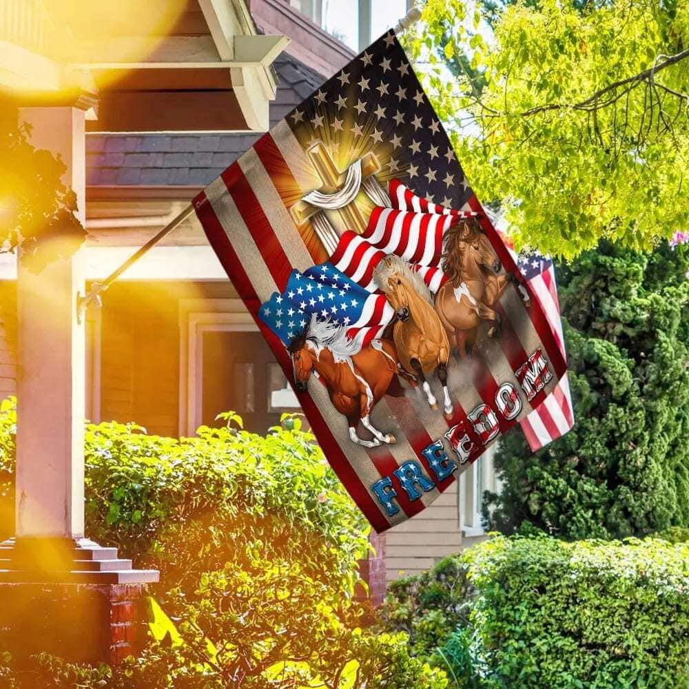 Horses Christian Cross American Christian Garden Flag Horses Christian Cross American Christian Garden Flag