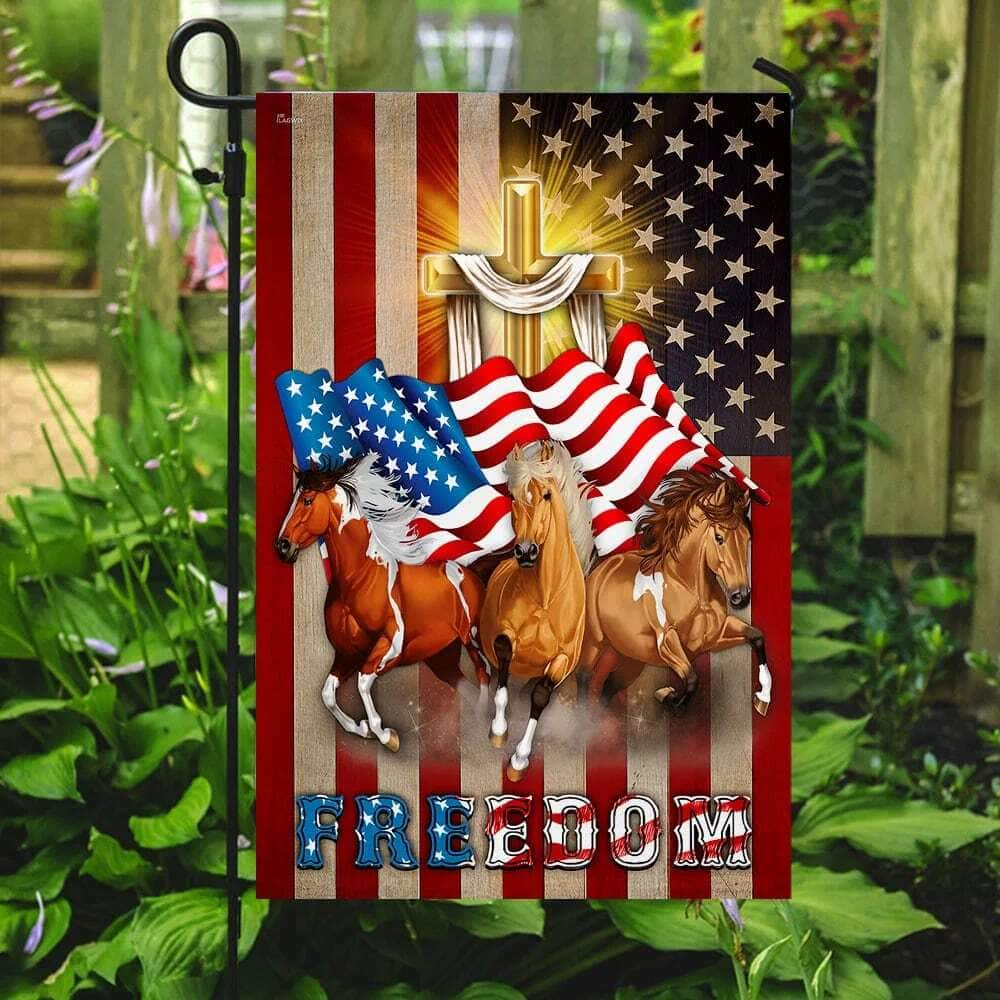 Horses Christian Cross American Christian Garden Flag