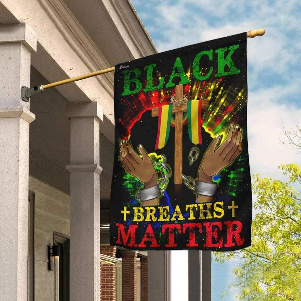 Black Breaths Matter Christian Cross Christian Garden Flag Black Breaths Matter Christian Cross Christian Garden Flag