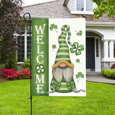 Welcome St Patrick's Day Gnomes Saint Gnomes Religious St Patrick's Day Garden Flag Gift
