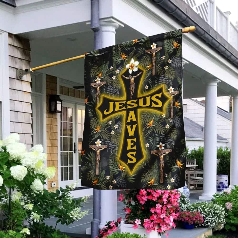 Jesus Saves Tropical Floral Pattern Christian Religious Garden Flag Jesus Saves Tropical Floral Pattern Christian Religious Garden Flag