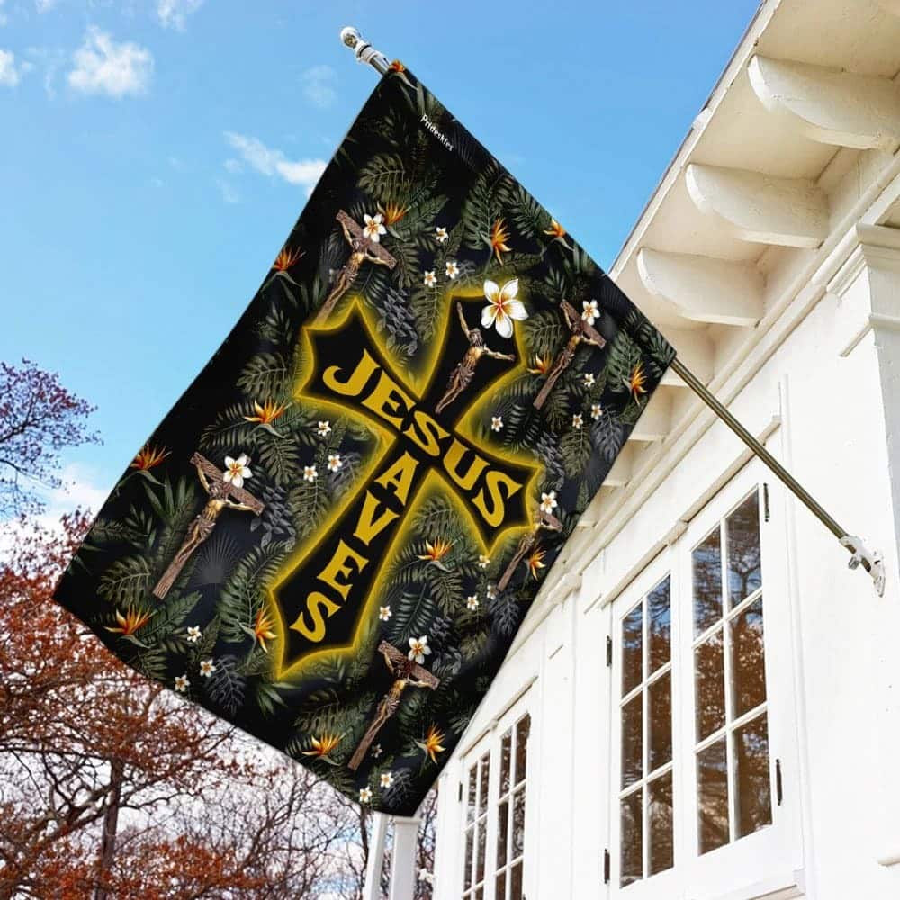 Jesus Saves Tropical Floral Pattern Christian Religious Garden Flag Jesus Saves Tropical Floral Pattern Christian Religious Garden Flag