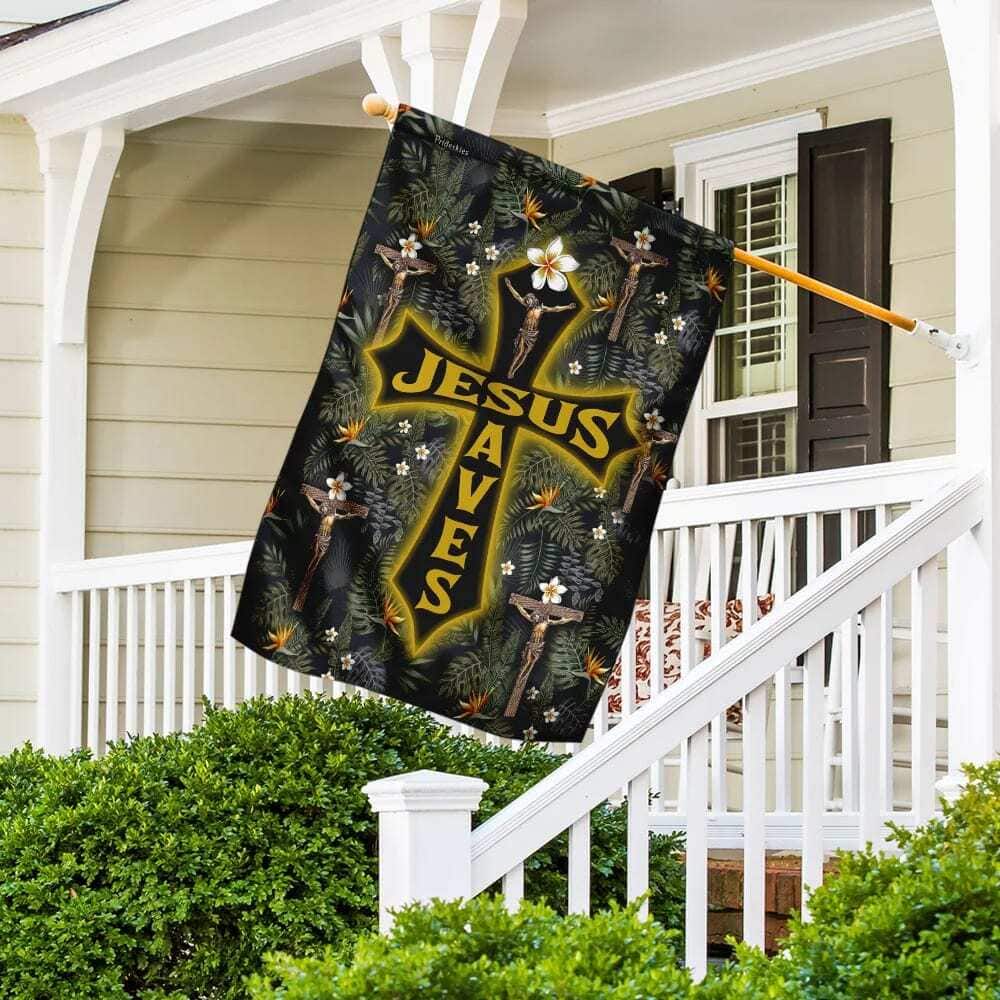 Jesus Saves Tropical Floral Pattern Christian Religious Garden Flag Jesus Saves Tropical Floral Pattern Christian Religious Garden Flag