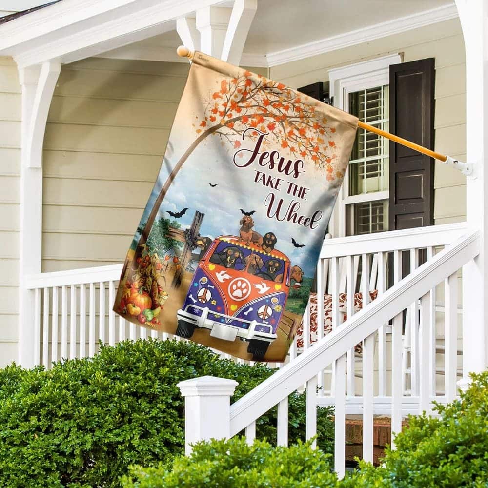 Jesus Take The Wheel Dachshund Christian Religious Garden Flag Jesus Take The Wheel Dachshund Christian Religious Garden Flag