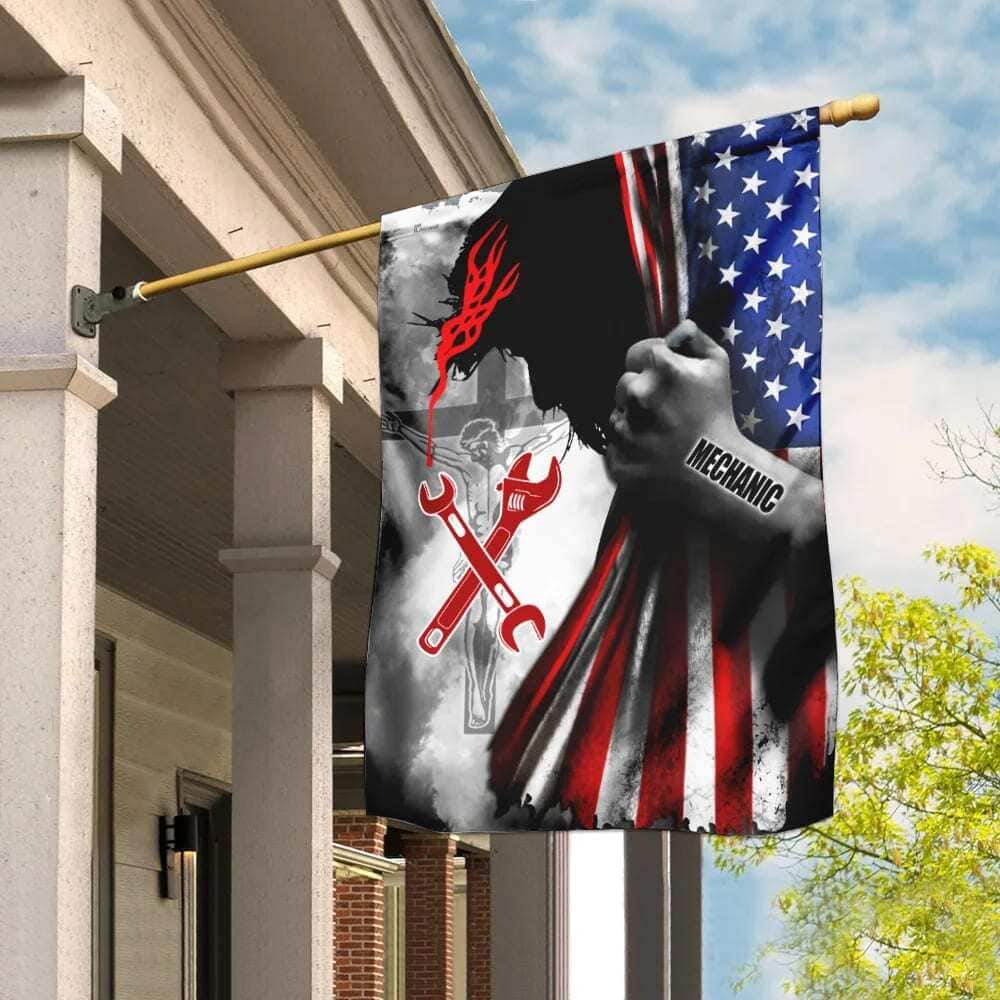 Proud Mechanic Jesus Christ Christian Religious Garden Flag