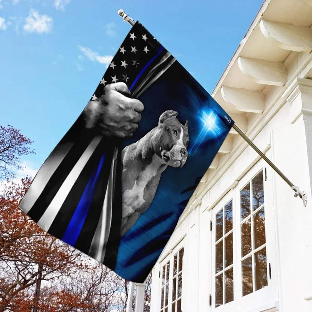 Pit Bull Dog Thin Blue Line Christian Cross Christian Religious Garden Flag