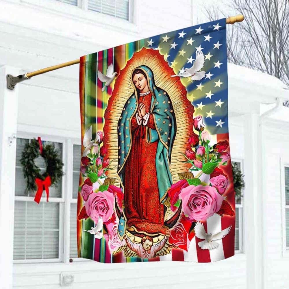 Our Lady Of Guadalupe Serape Mexican American Christian Religious Garden Flag