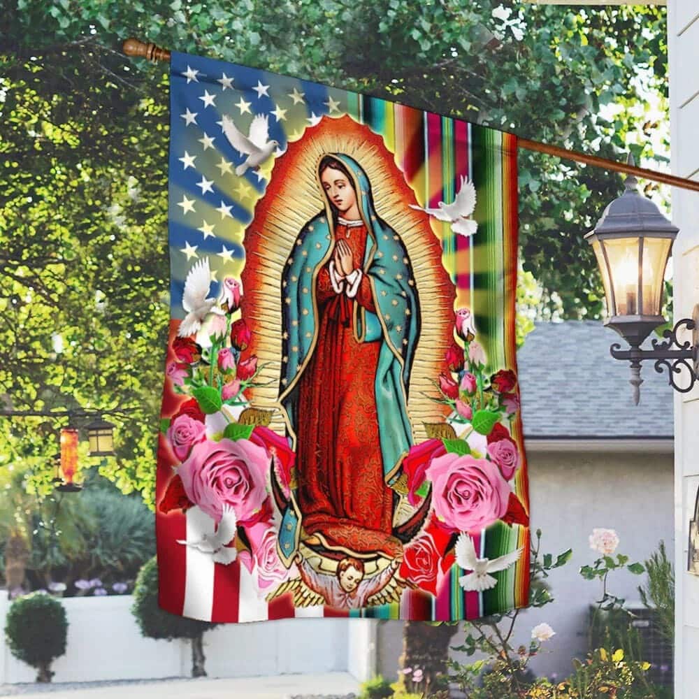 Our Lady Of Guadalupe Serape Mexican American Christian Religious Garden Flag