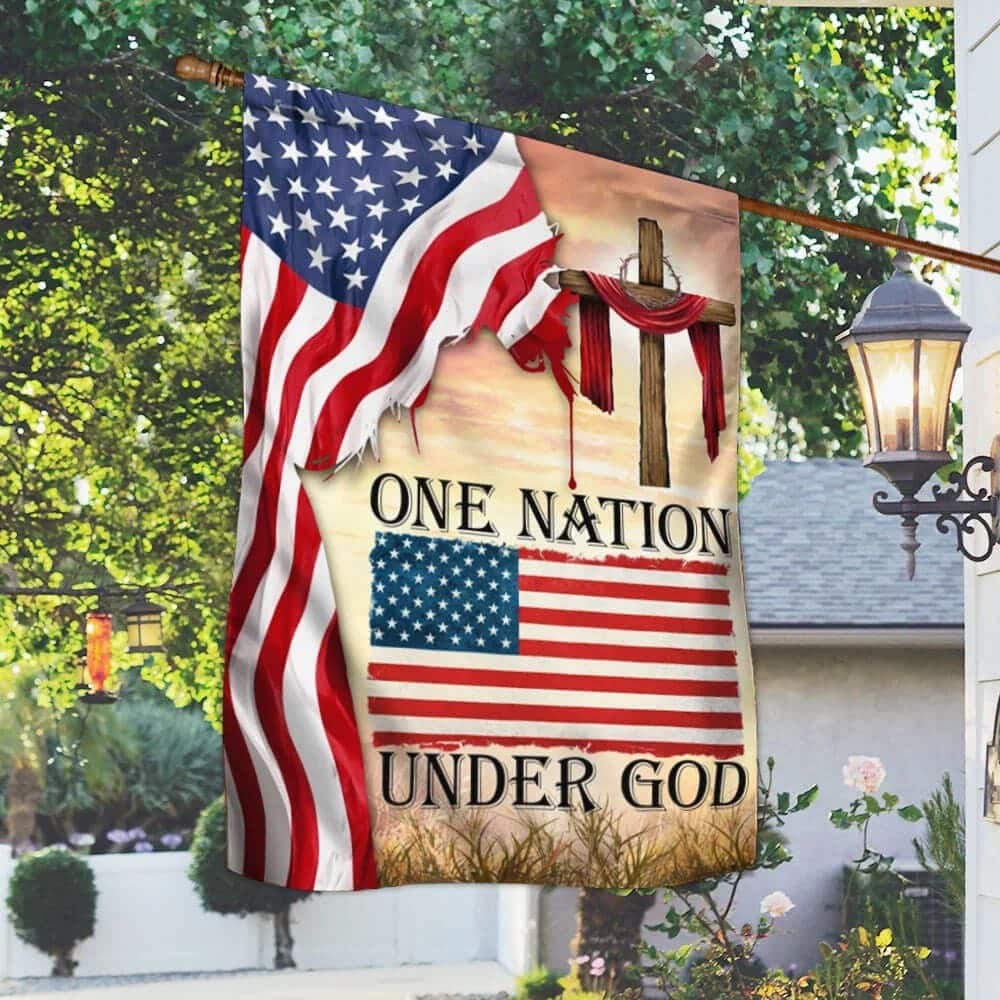 One Nation Under God Christian Cross American Christian Religious Garden Flag