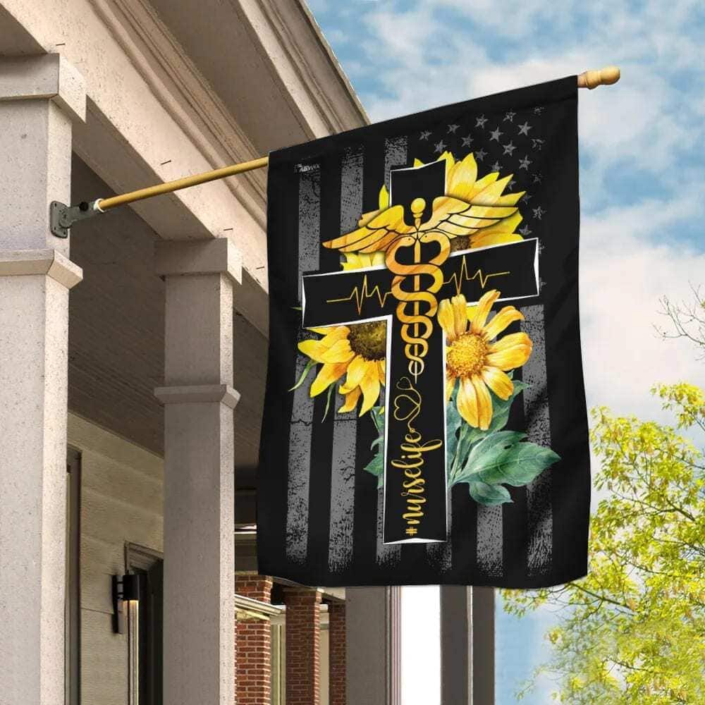 Nurse Life Sunflower Christian Cross Christian Religious Garden Flag Nurse Life Sunflower Christian Cross Christian Religious Garden Flag