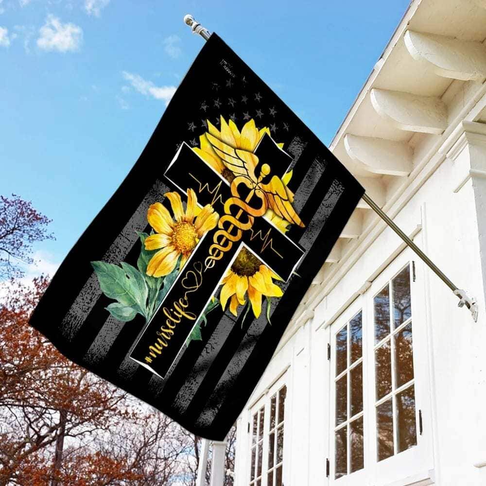 Nurse Life Sunflower Christian Cross Christian Religious Garden Flag Nurse Life Sunflower Christian Cross Christian Religious Garden Flag