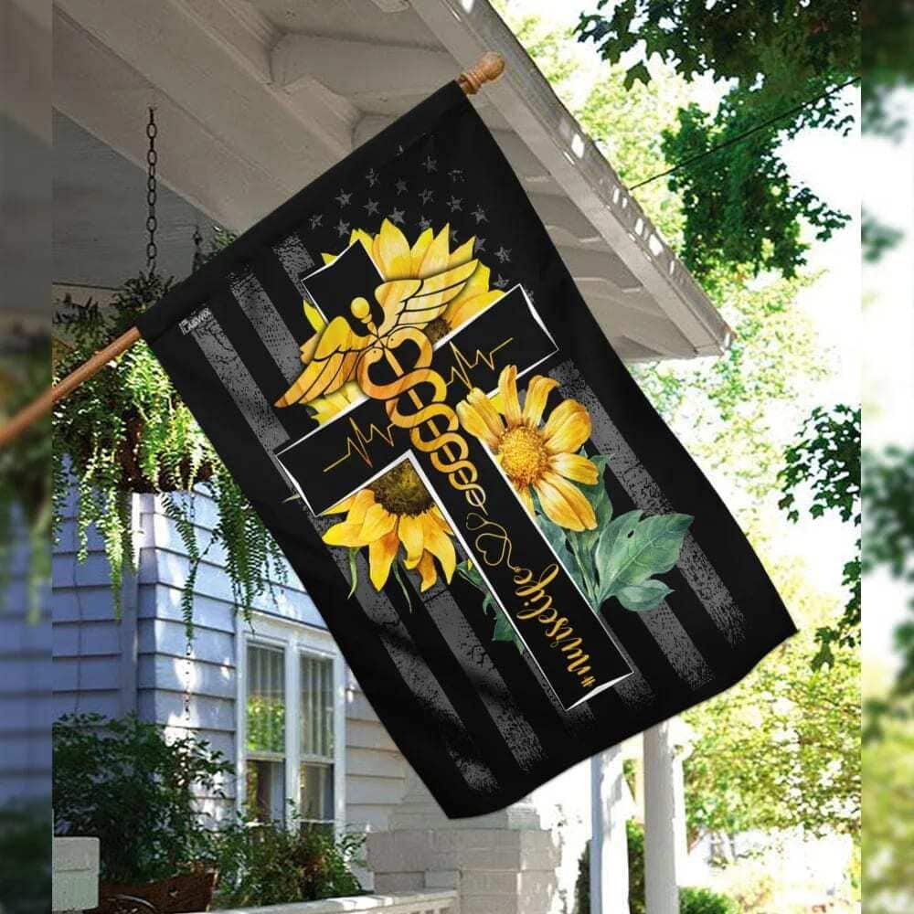 Nurse Life Sunflower Christian Cross Christian Religious Garden Flag Nurse Life Sunflower Christian Cross Christian Religious Garden Flag