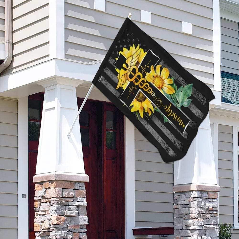 Nurse Life Sunflower Christian Cross Christian Religious Garden Flag