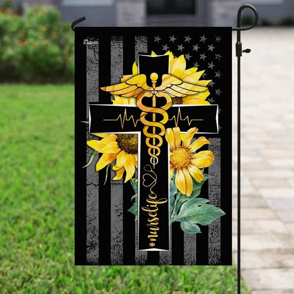 Nurse Life Sunflower Christian Cross Christian Religious Garden Flag Nurse Life Sunflower Christian Cross Christian Religious Garden Flag