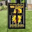 Jesus In Her Heart Softball In Her Hand Sunflower Christian Cross Christian Religious Garden Flag
