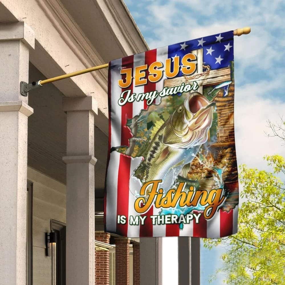 Jesus Is My Savior Fishing Is My Therapy Christian Religious Garden Flag