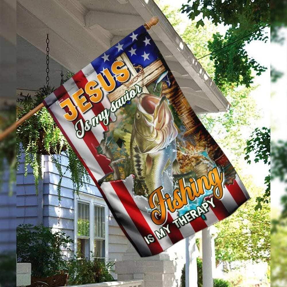 Jesus Is My Savior Fishing Is My Therapy Christian Religious Garden Flag Jesus Is My Savior Fishing Is My Therapy Christian Religious Garden Flag
