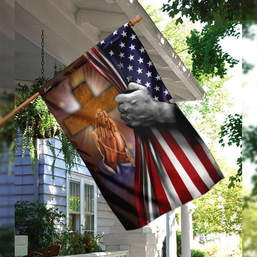 Jesus Hand Prayer Cross American US Christian Religious Garden Flag Jesus Hand Prayer Cross American US Christian Religious Garden Flag