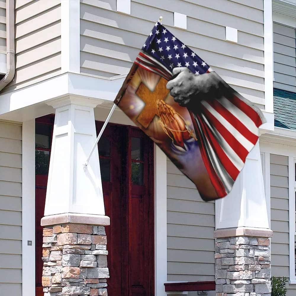 Jesus Hand Prayer Cross American US Christian Religious Garden Flag Jesus Hand Prayer Cross American US Christian Religious Garden Flag