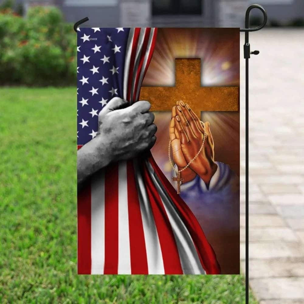 Jesus Hand Prayer Cross American US Christian Religious Garden Flag