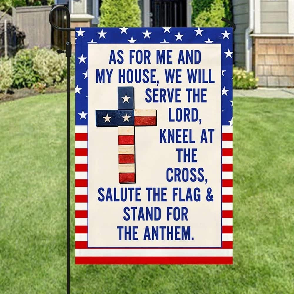 Jesus Cross American As For Me And My House Christian Religious Garden Flag