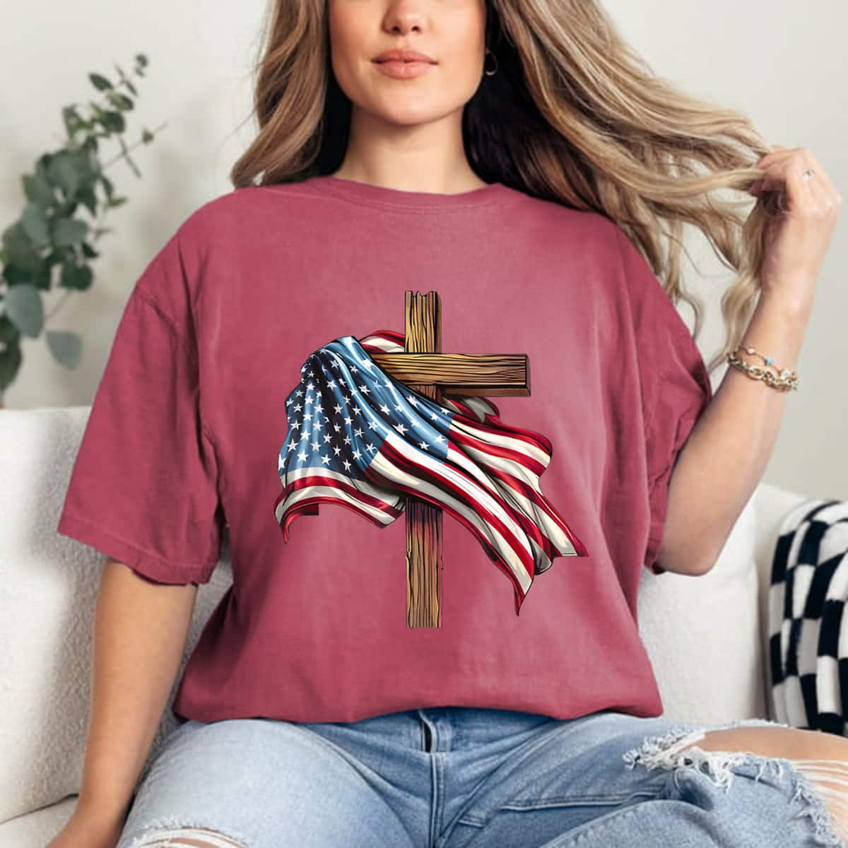 Independence Day Flag Cross 4th Of July Patriot T-Shirt