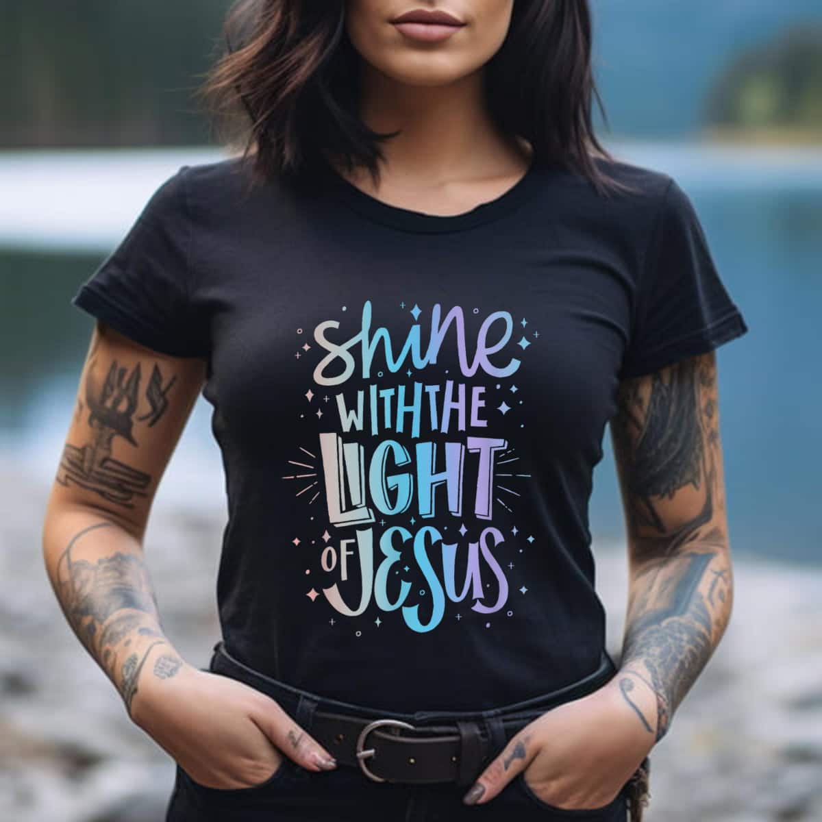 Shine With The Light Jesus Religious Faith T-Shirt Shine With The Light Jesus Religious Faith T-Shirt