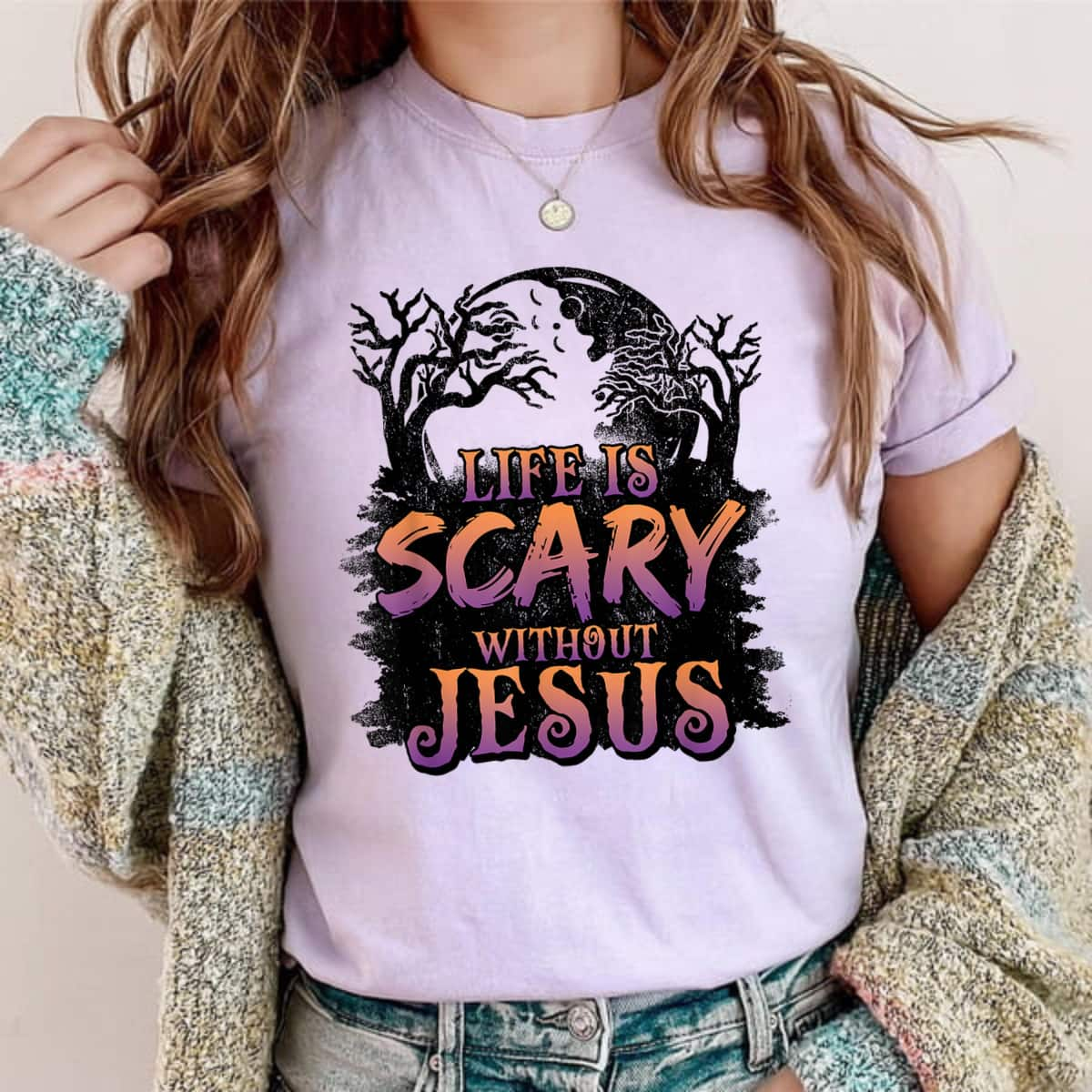 Life Is Scary Without Jesus Halloween Christian T-Shirt Gift