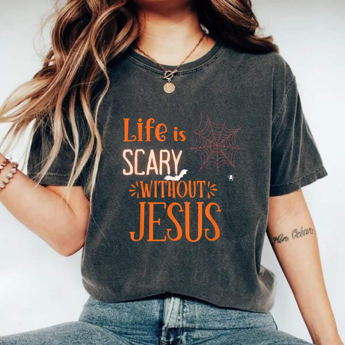 Life Is Scary Without Jesus Halloween Christian T-Shirt Gift For Friend