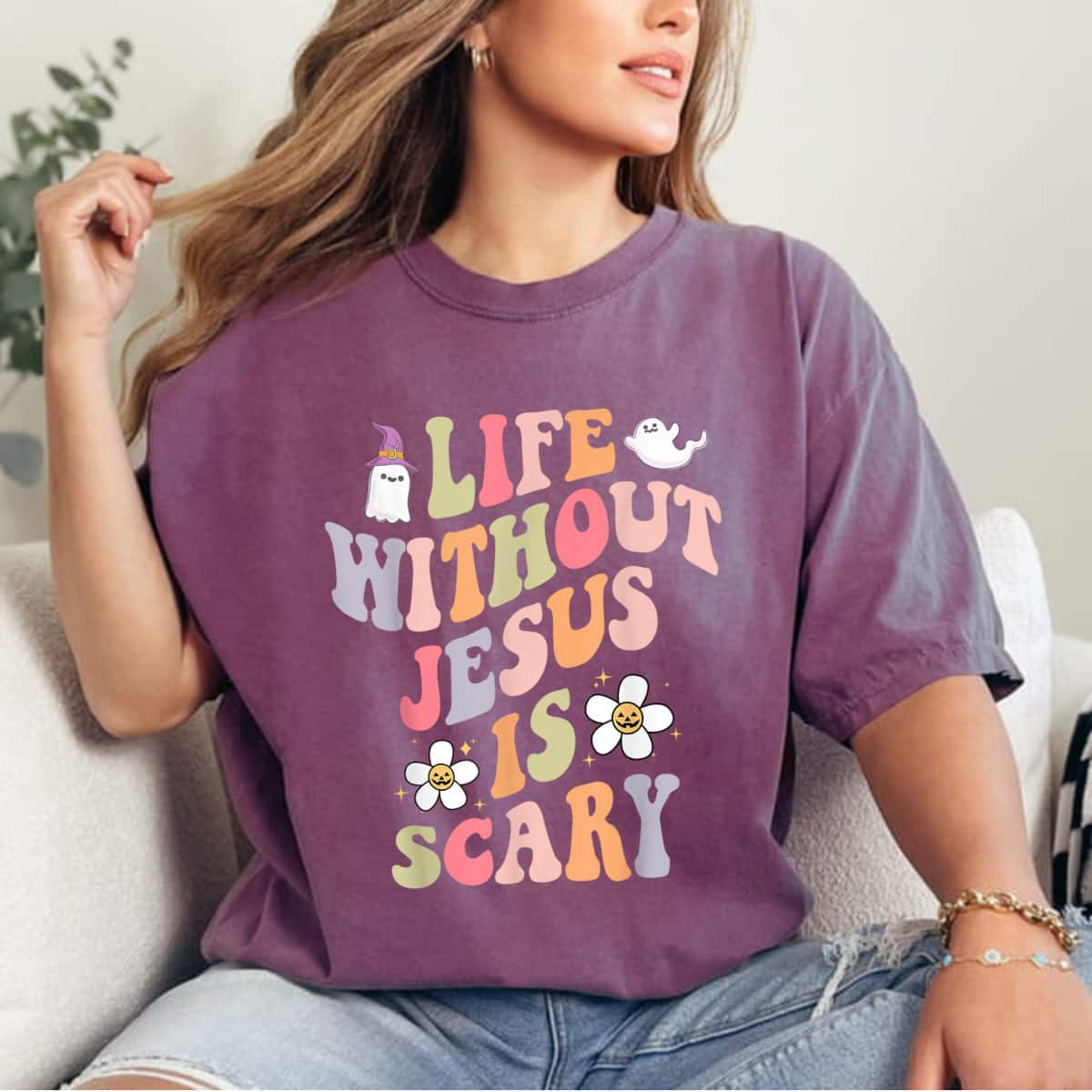 Life Is Scary Without Jesus Souls Day Halloween Women T-Shirt