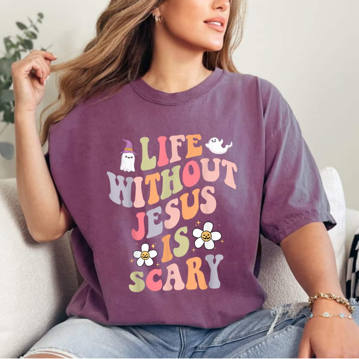 Life Is Scary Without Jesus Souls Day Halloween Women T-Shirt Life Is Scary Without Jesus Souls Day Halloween Women T-Shirt