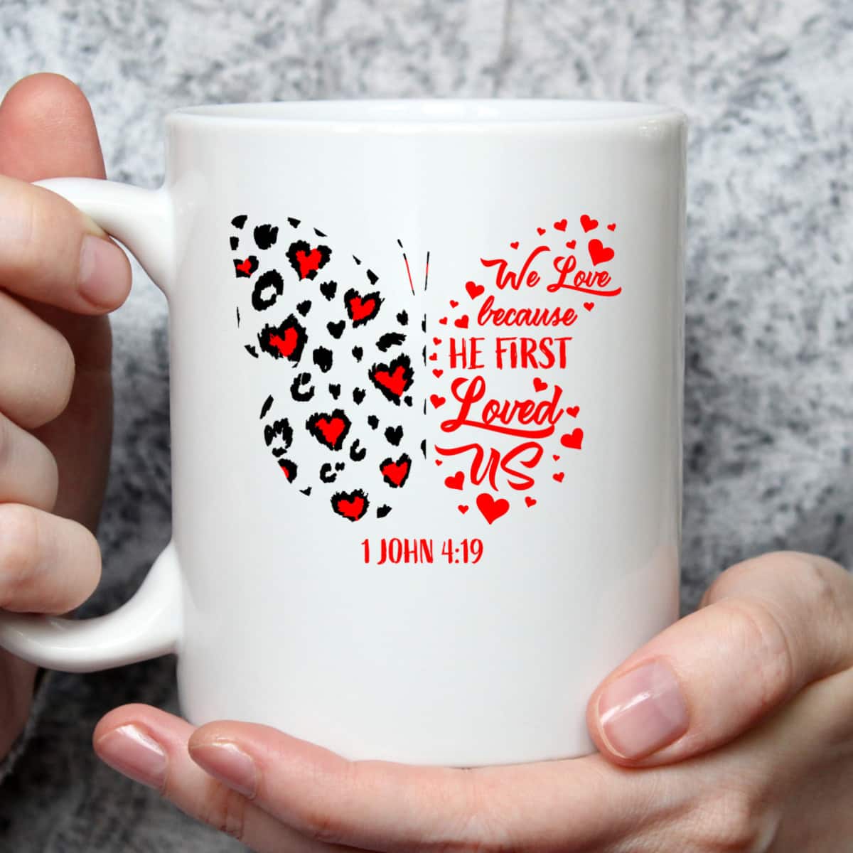 Valentines Day Hearts Cheetah Butterfly We Love Because He First Loved Us T-Shirt Valentines Day Hearts Cheetah Butterfly We Love Because He First Loved Us T-Shirt