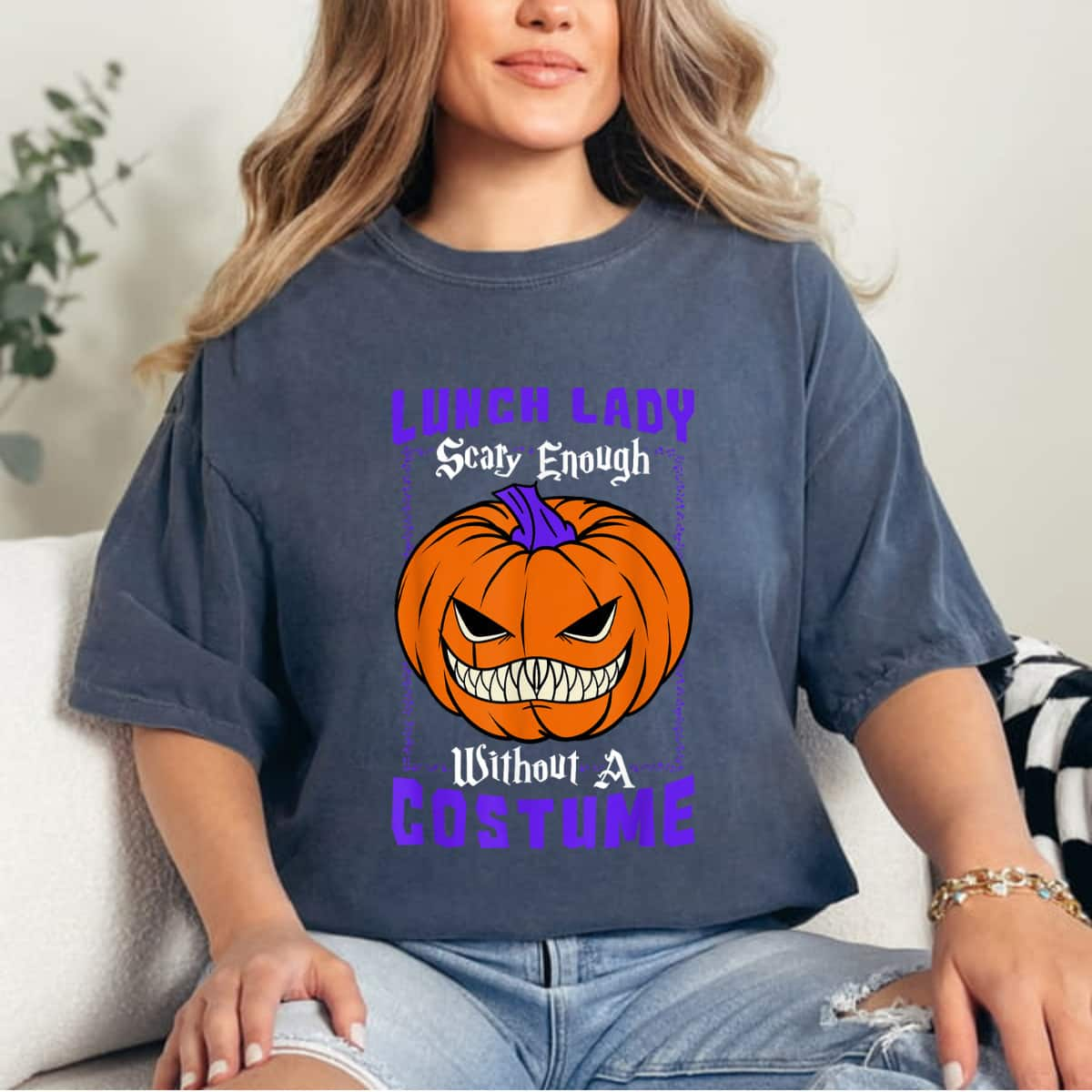 Halloween Lunch Lady Scary Cafeteria Worker Pumpkin All Hallow's Eve T-Shirt