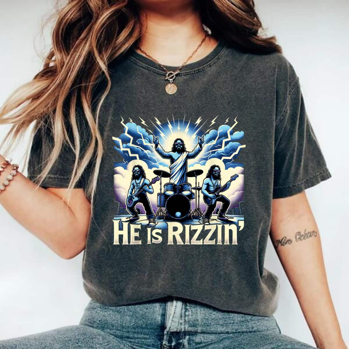 He Is Rizzin' Christian Band Jesus Has Rizzen Happy Funny T-Shirt