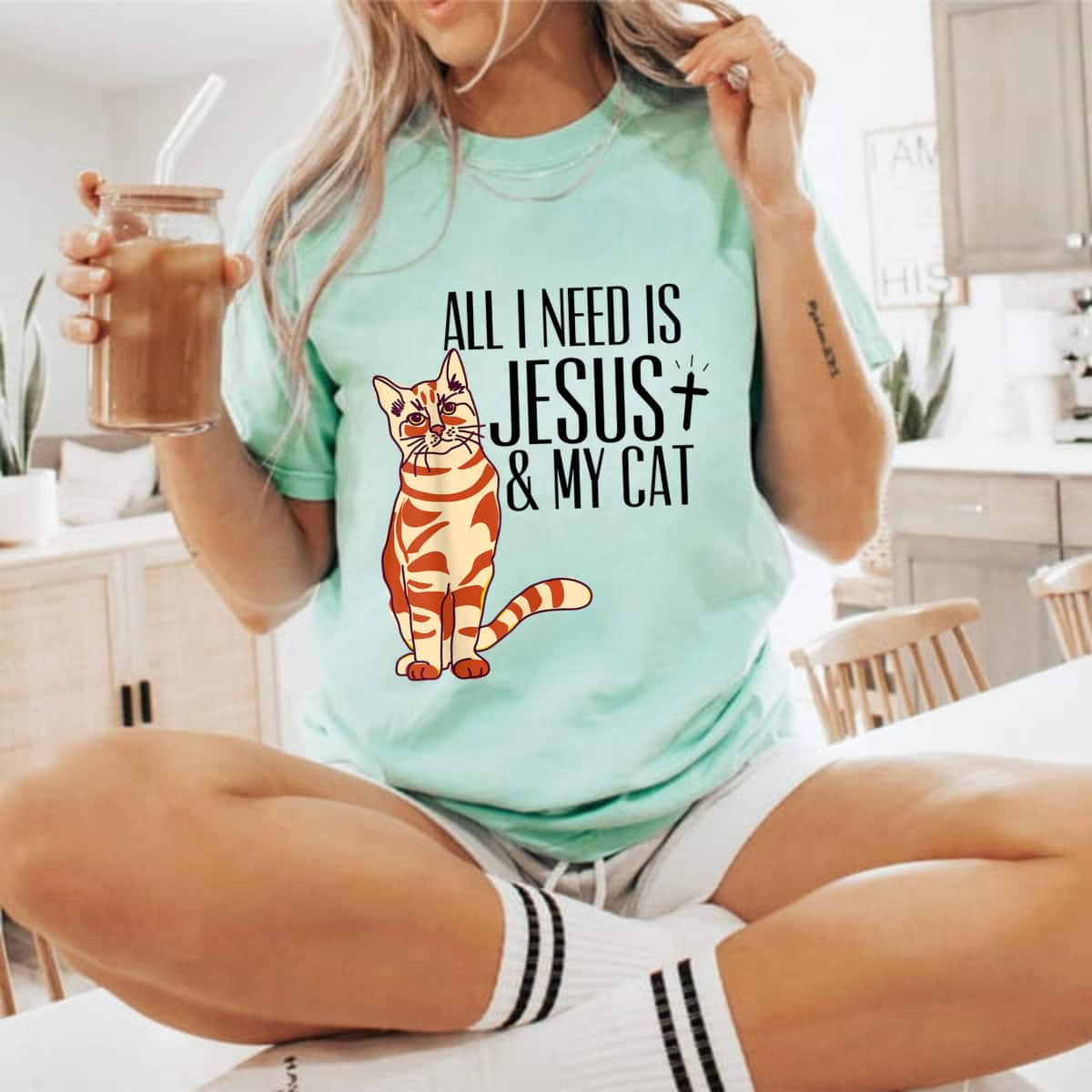 Christian Religious All I Need Is Jesus And My Cat T-Shirt Christian Religious All I Need Is Jesus And My Cat T-Shirt