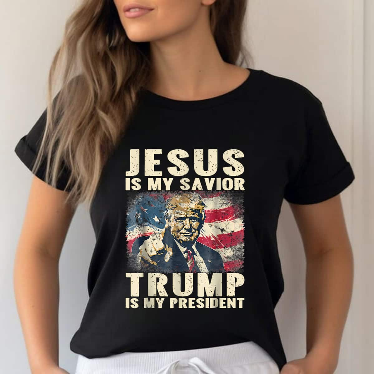 Jesus Is My Savior Trump Is My President 2024 American Flag Believers T-Shirt