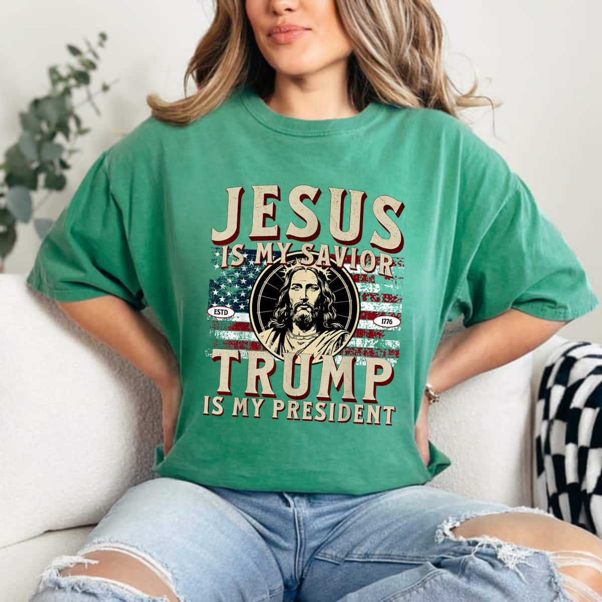 Jesus Is My Savior Trump Is My President American Flag Cross T-Shirt