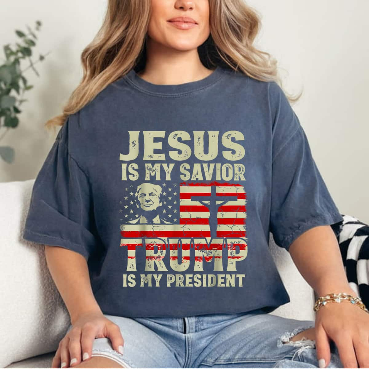 Jesus Is My Savior Trump Is My President American Flag 2024 T-Shirt