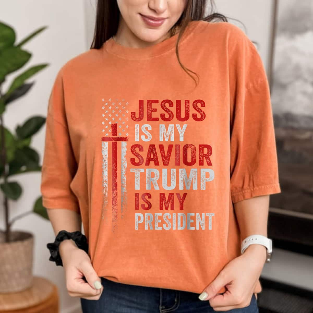 Jesus Is My Savior Trump Is My President American Flag T-Shirt