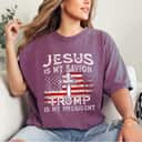 Jesus Is My Savior Trump Is My President 2024 Christian American Flag T-Shirt