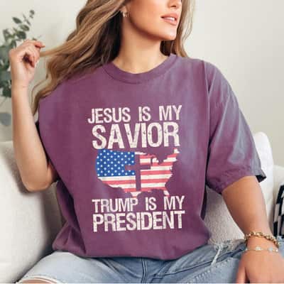 Jesus My Savior Trump My President Usa Flag Christian Cross T-Shirt