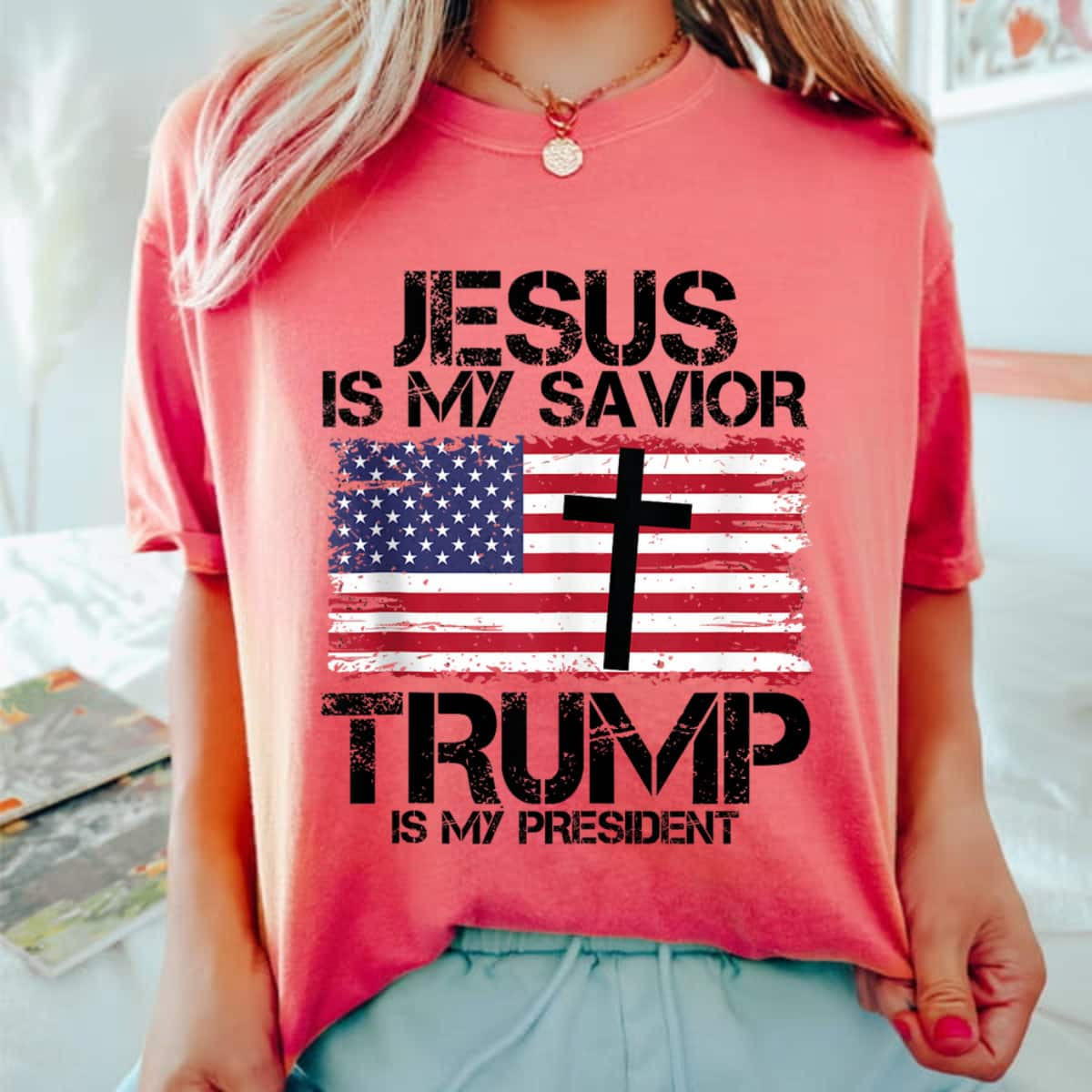 Trump 2024 President Jesus Presidential Election USA Flag T-Shirt