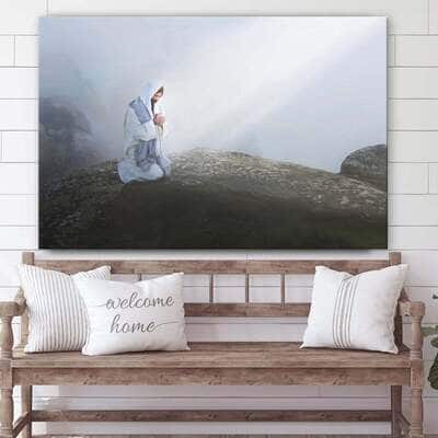 Jesus Christ Kneel Pray On Stone Jesus Christ Art Jesus Christian Canvas Wall Art