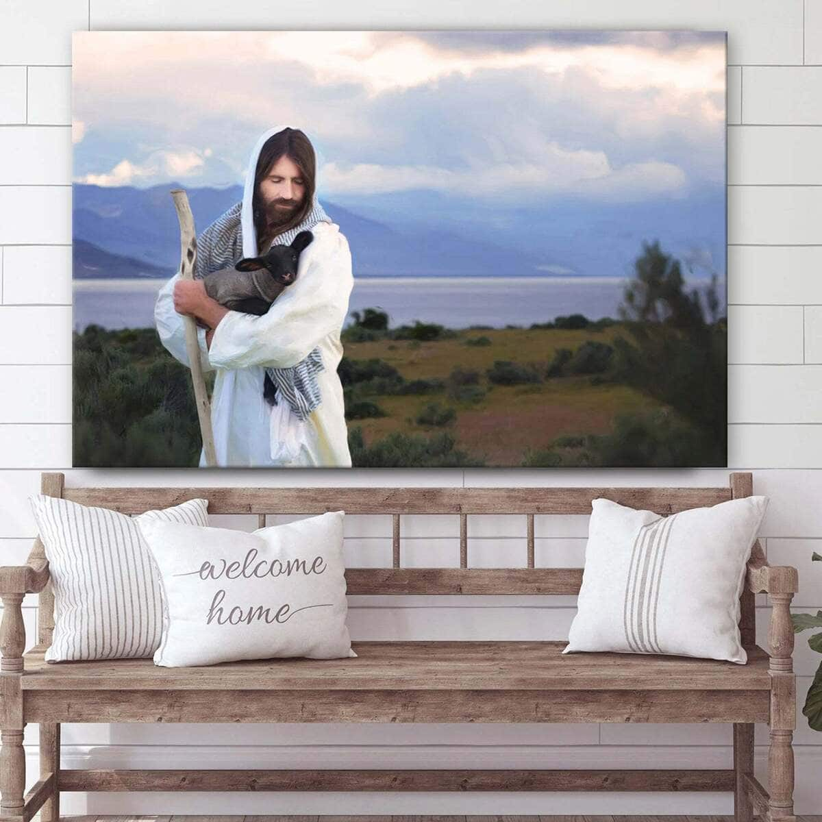 Jesus Carrying A Black Lamb Jesus Christ Art Jesus Christian Canvas Wall Art