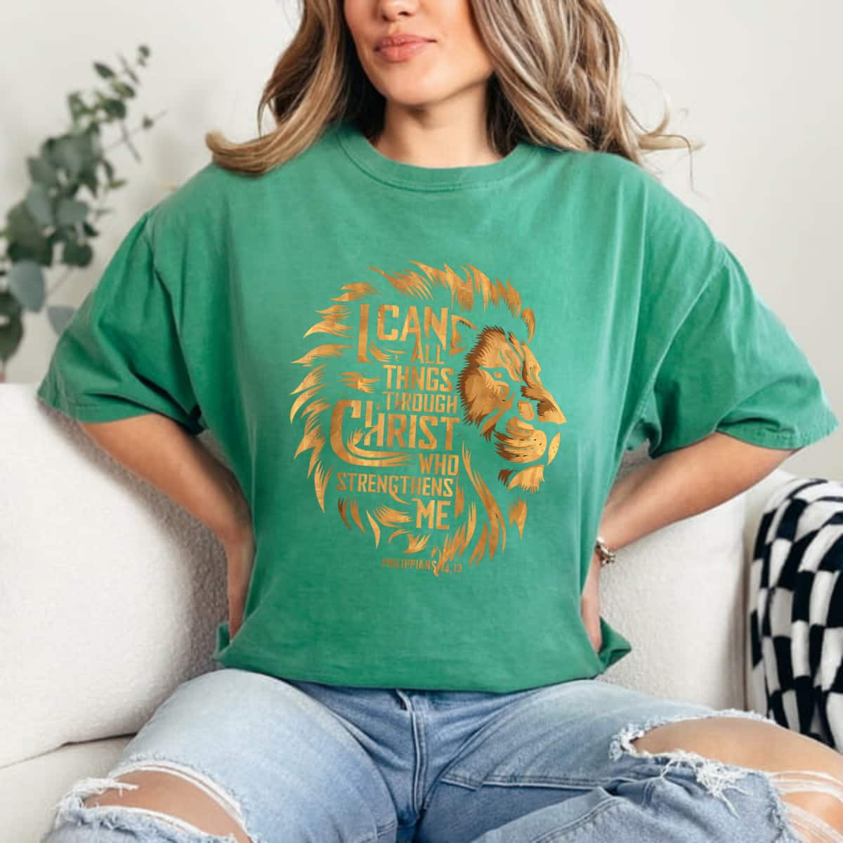 Christian I Can Do All Things Through Christ Lion Faith T-Shirt