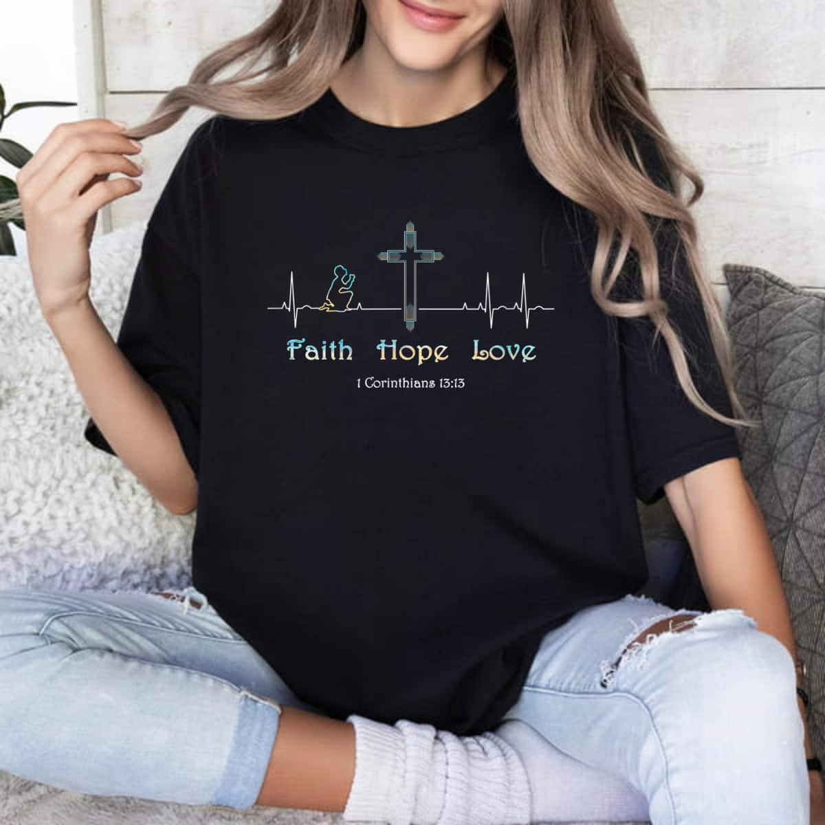 Christian Heartbeat Faith Hope Love Bible Verse T-Shirt